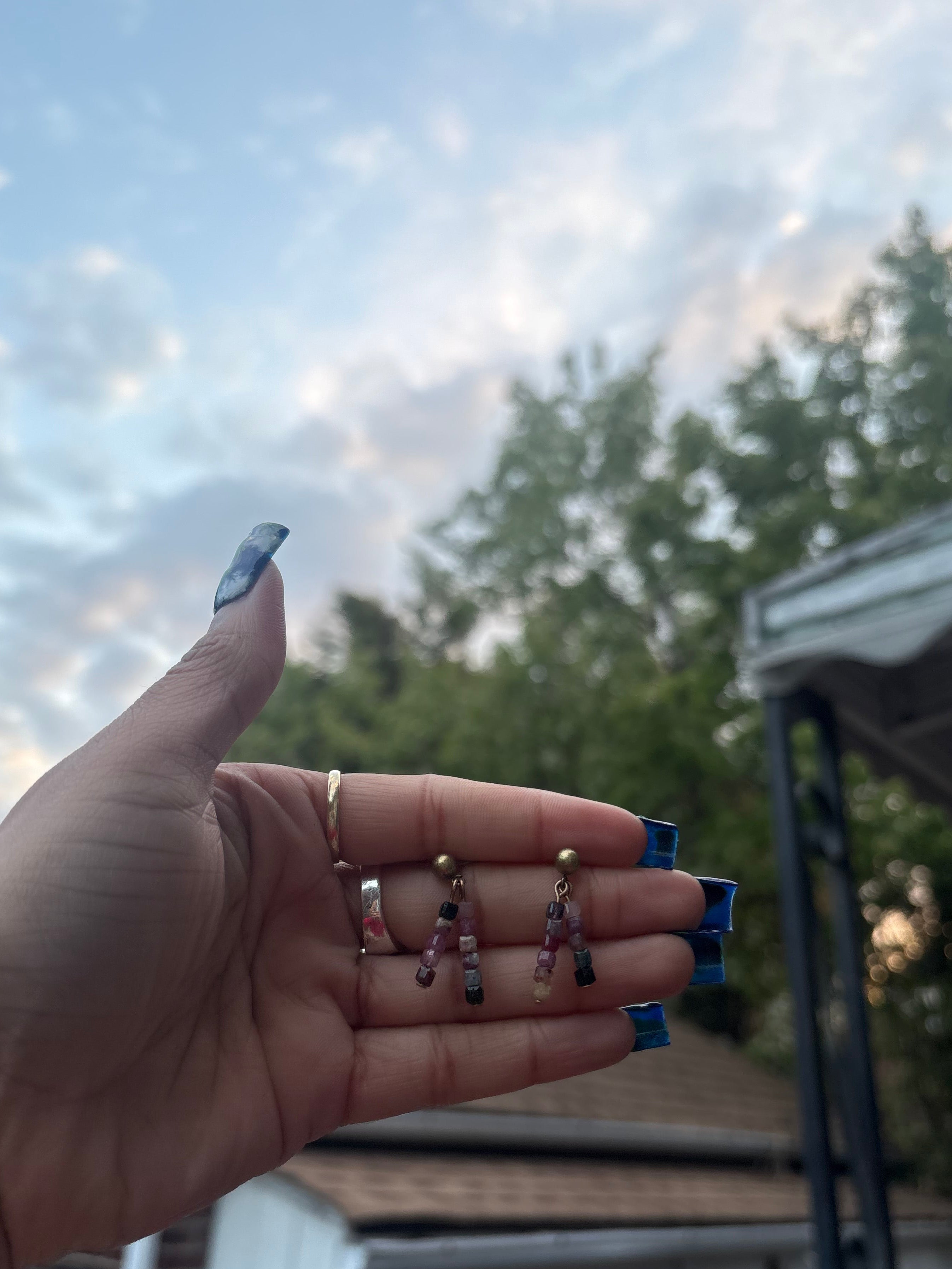 Mixed Tourmaline cube earrings